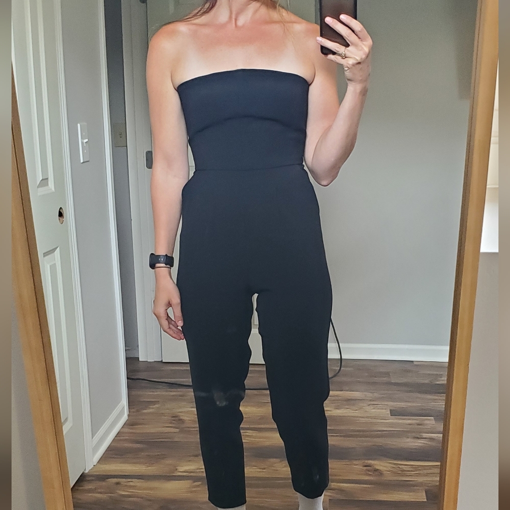 TOPSHOP BLACK STRAPLESS BUSTIER JUMPSUIT WITH POCKETS